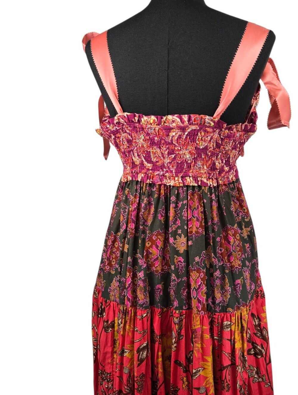 Free People Bluebell Maxi Dress  Magenta Combo Floral Boho Smocked Pockets Sz S - Picture 11 of 16